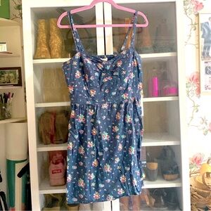 ISO American Eagle Outfitters Navy Floral Cotton Sweetheart Sundress Mini XL